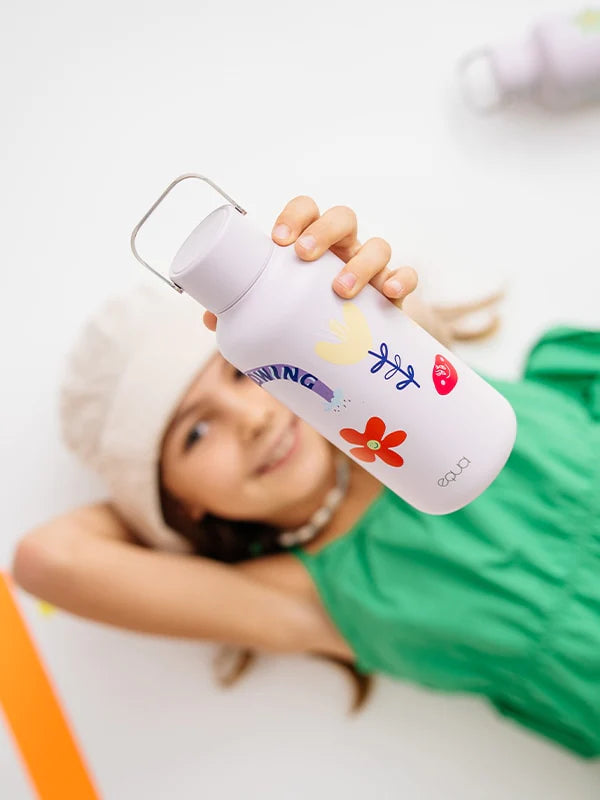The limited edition flwr pwr water bottle fits perfectly into every school backpack.