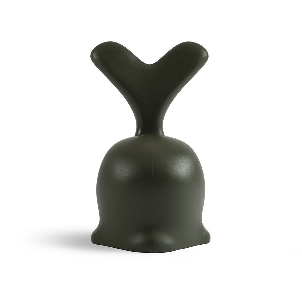 Dark green ceramic vase with a unique design on a white background