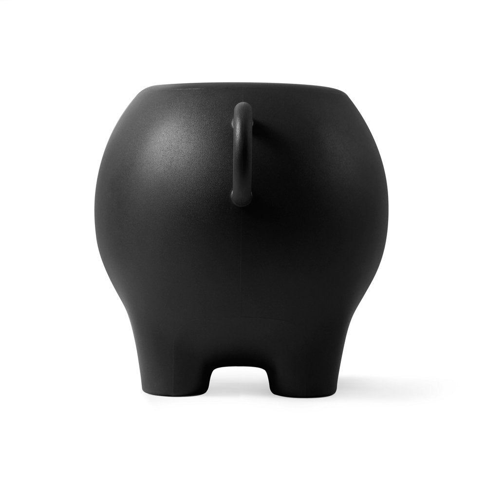 Black ceramic piggy bank on a white background