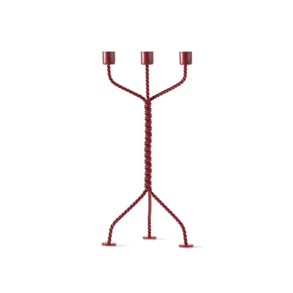 Red woven candle holder on a white background