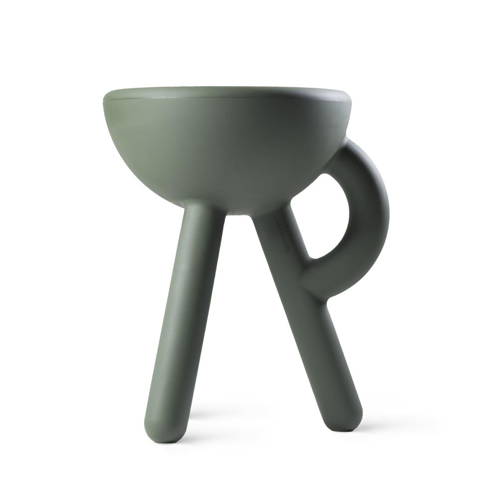 Green stool with a handle on a white background