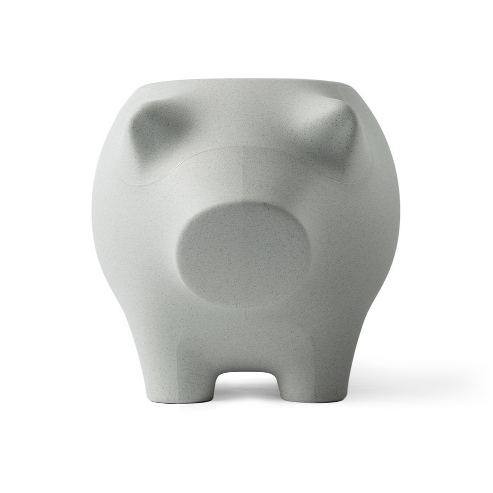 Gray ceramic piggy bank on a white background