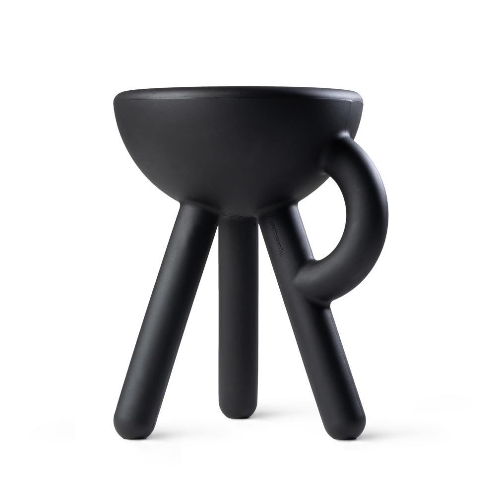 Black stool with a unique design on a white background