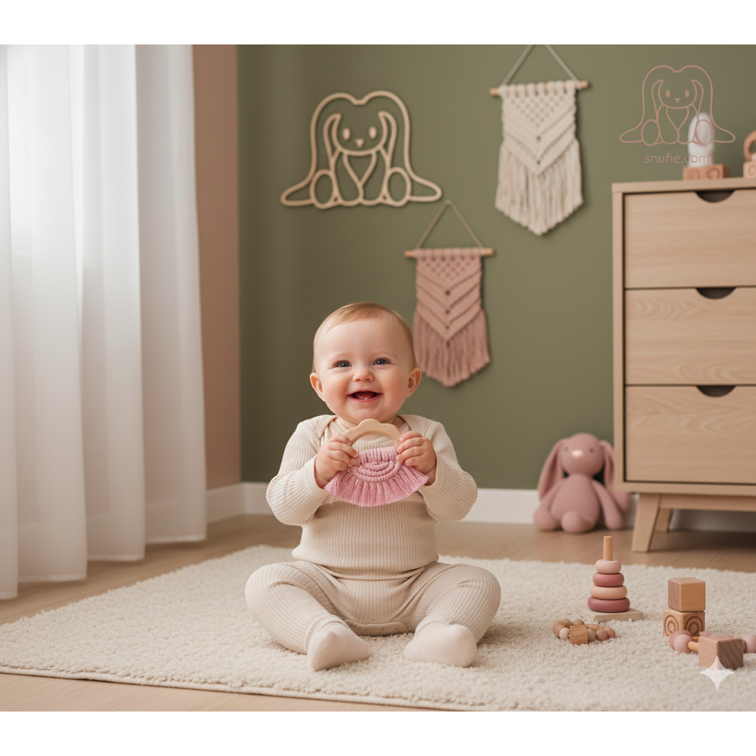 Boho Δακτύλιος Δοντιών Ξύλου και Βαμβακιού - Τσοχλόφουσκα