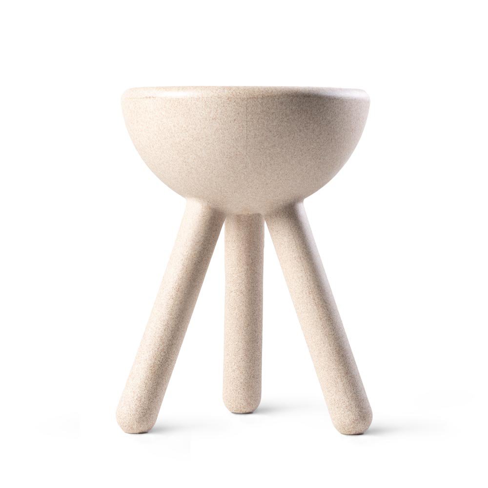 Beige three-legged stool on a white background