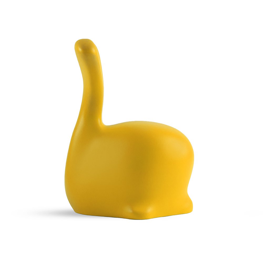 Yellow elephant-shaped object on a white background
