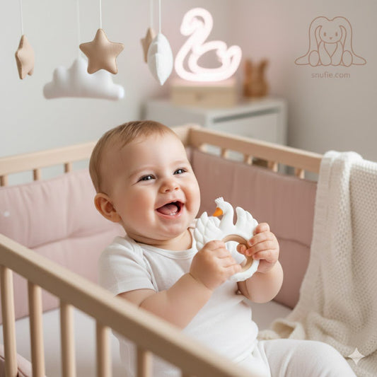 Swan Μαλακός Δακτύλιος Δοντιών Ξύλου και Σιλικόνης - Άσπρο