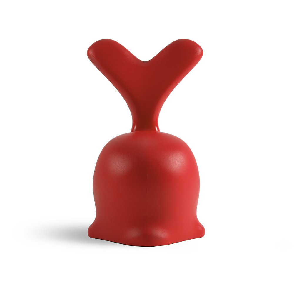Red object with a unique shape on a white background