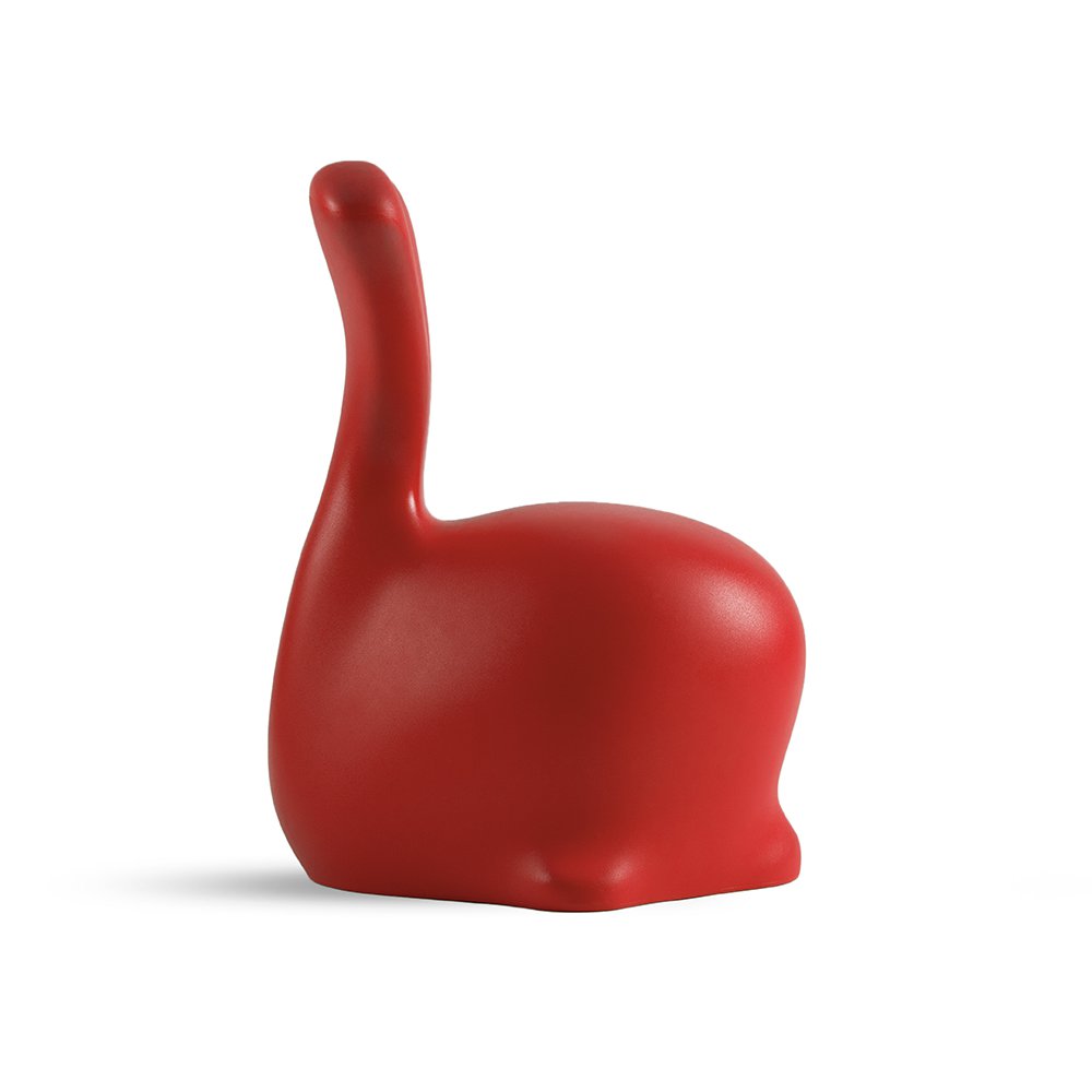 Red elephant-shaped object on a white background