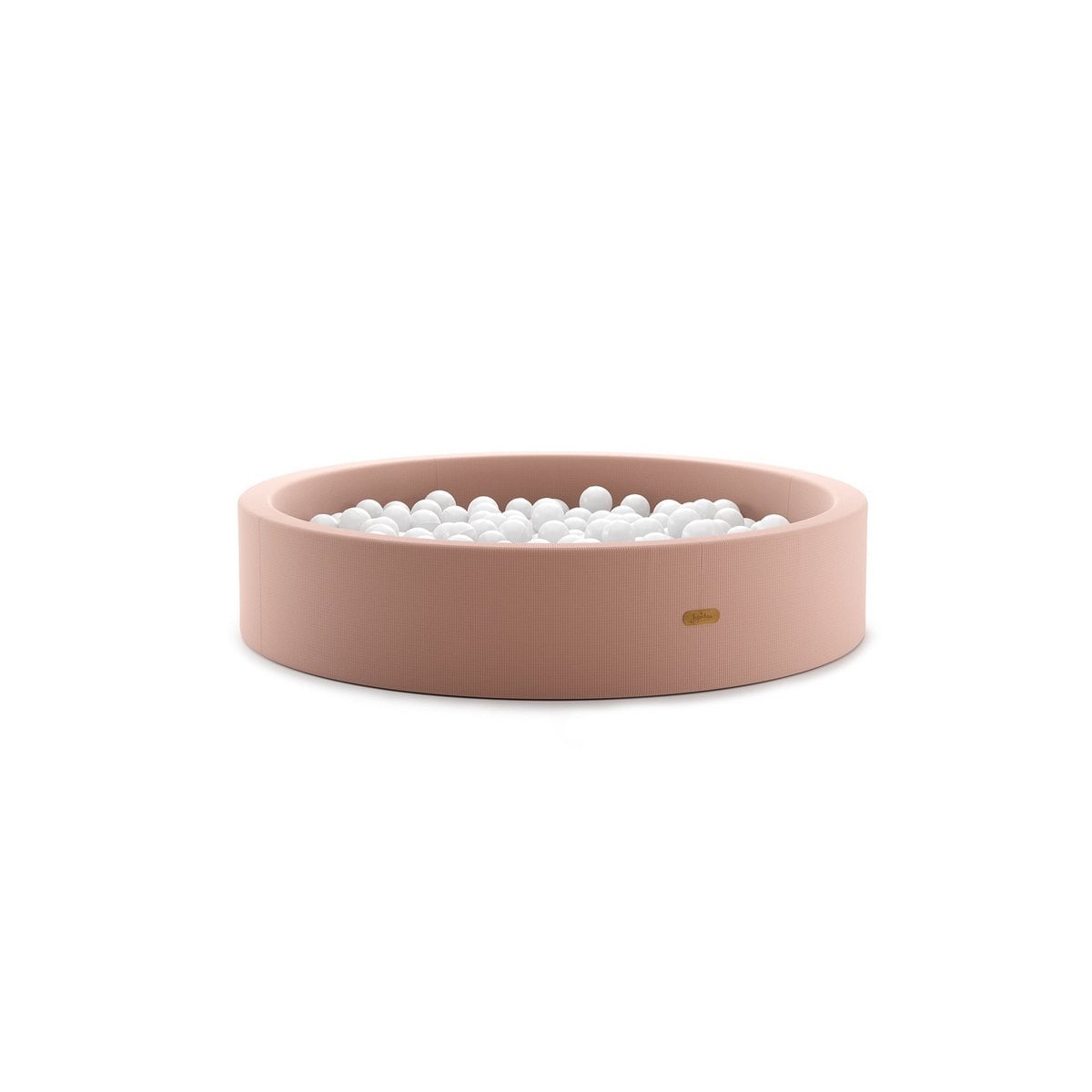 Pink ball pit with white balls on a white background