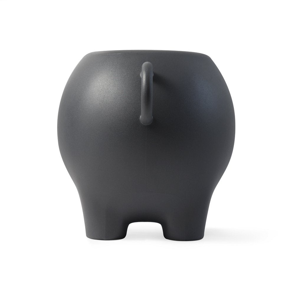 Black ceramic stool with a handle on a white background