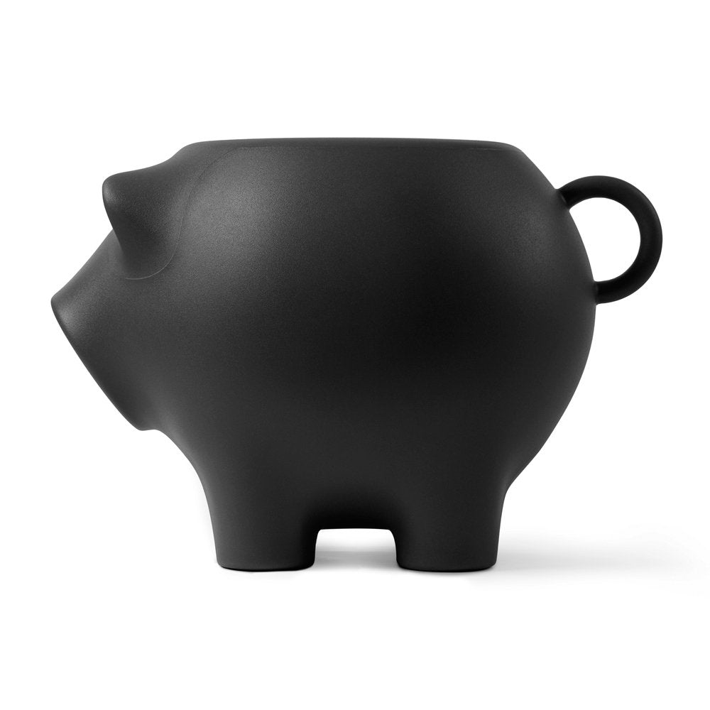 Black piggy bank on a white background