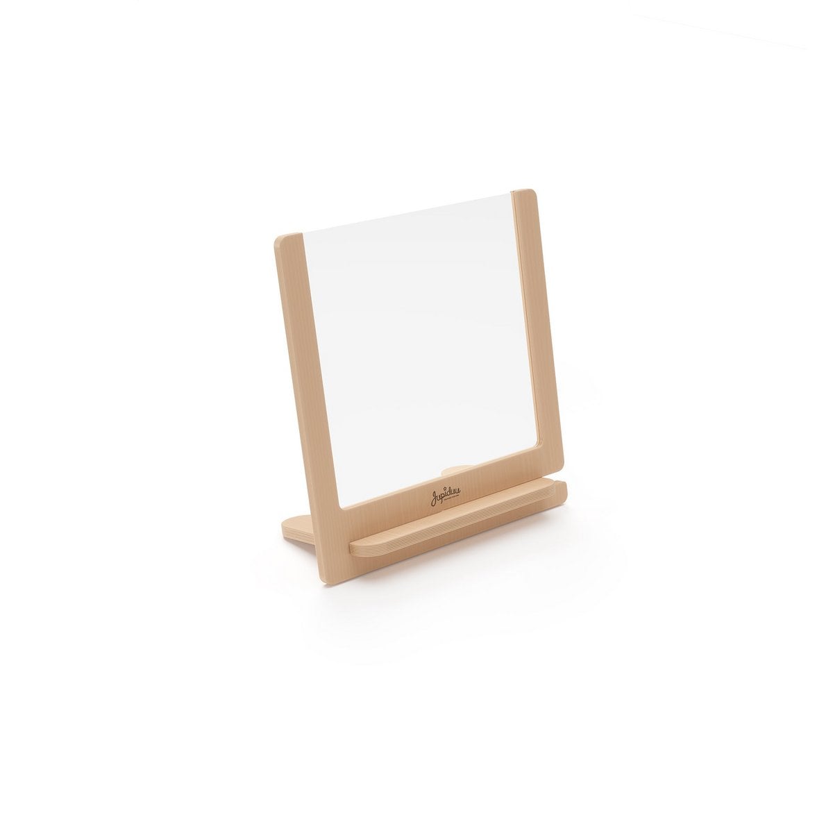 Small white board for kids with wooden stand on a white background