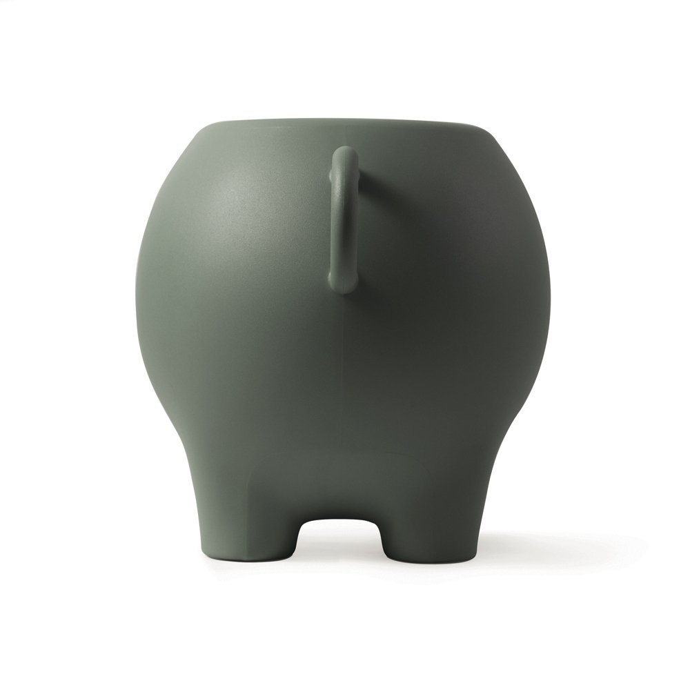 Green elephant-shaped container on a white background