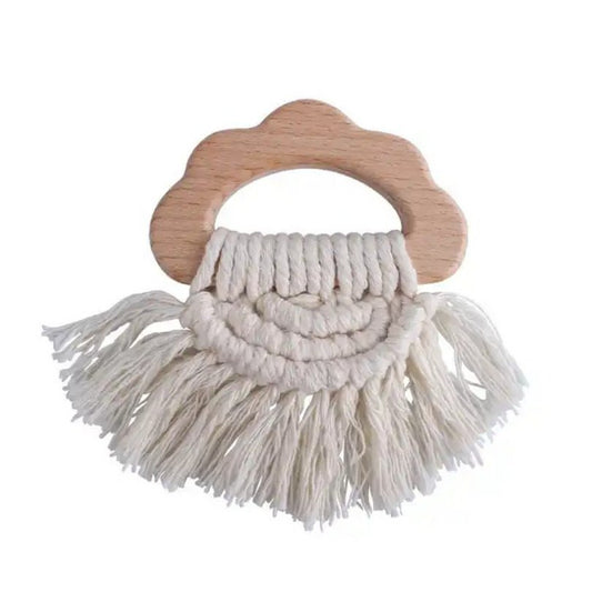 Boho Δακτύλιος Δοντιών Ξύλου και Βαμβακιού - Εκρού