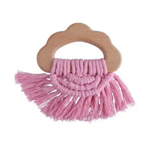 Boho Δακτύλιος Δοντιών Ξύλου και Βαμβακιού - Τσοχλόφουσκα