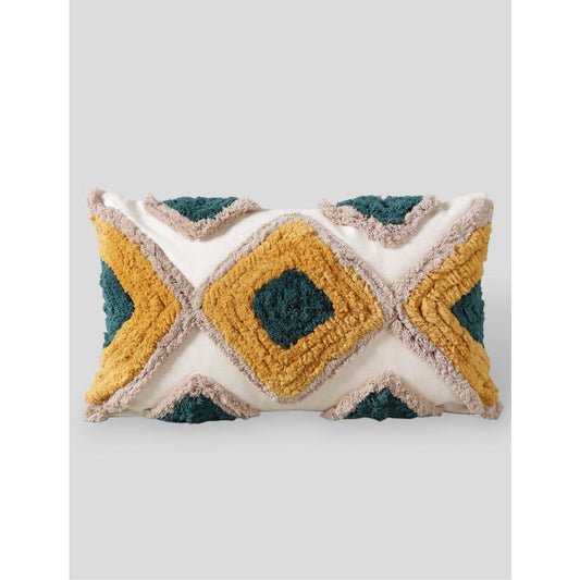 Decorative pillow with geometric pattern on a light gray background