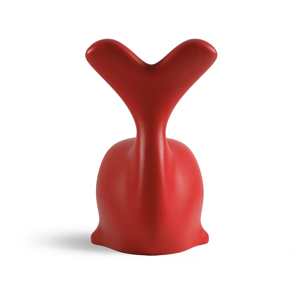 Red ceramic vase with a unique design on a white background
