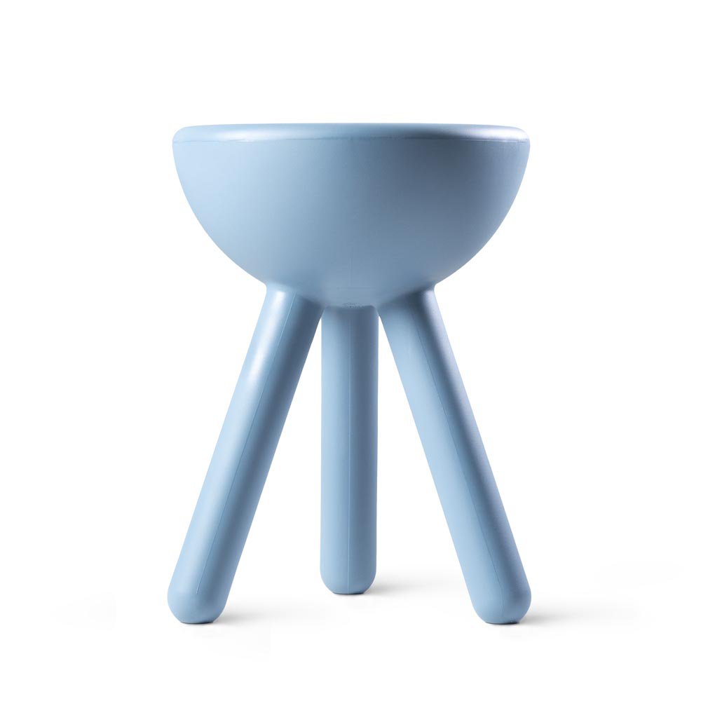 Blue stool with a bowl-like seat on a white background