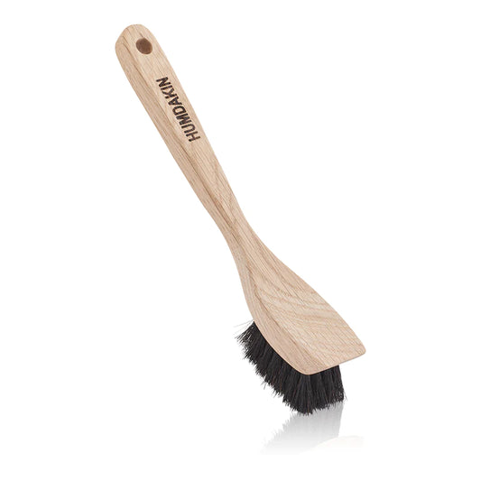 Dish brush in dark oak wood with 100% horse hair bristles. Horse hair bristles durable yet gentle.