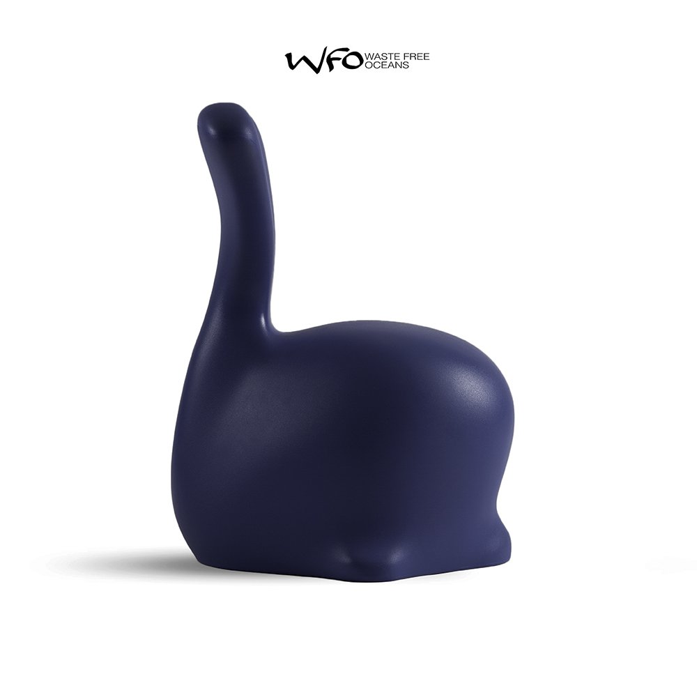 Black swan-shaped object on a white background with 'Waste Free Oceans' logo.