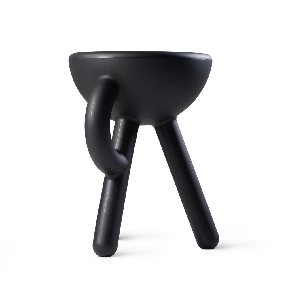 Black stool with unique design on a white background