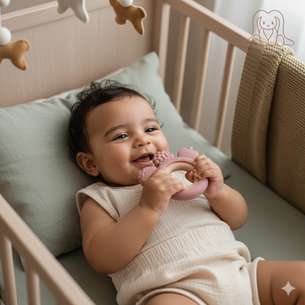 Fruit Μαλακός Δακτύλιος Δοντιών Ξύλου και Σιλικόνης - Ρόζ