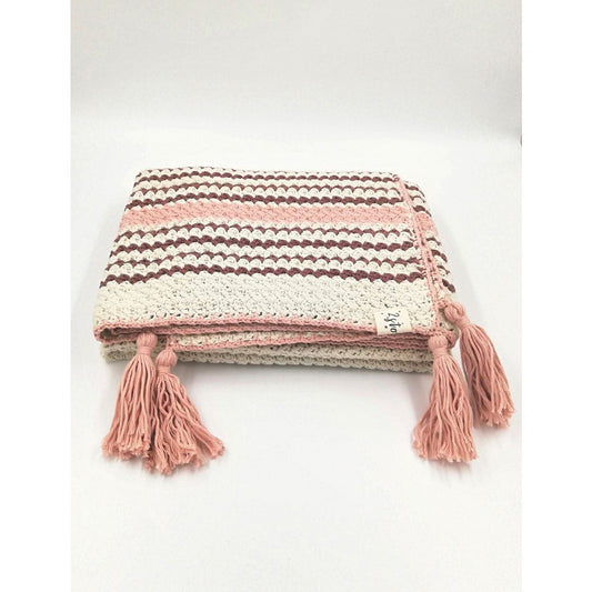 Striped blanket with tassels on a white background