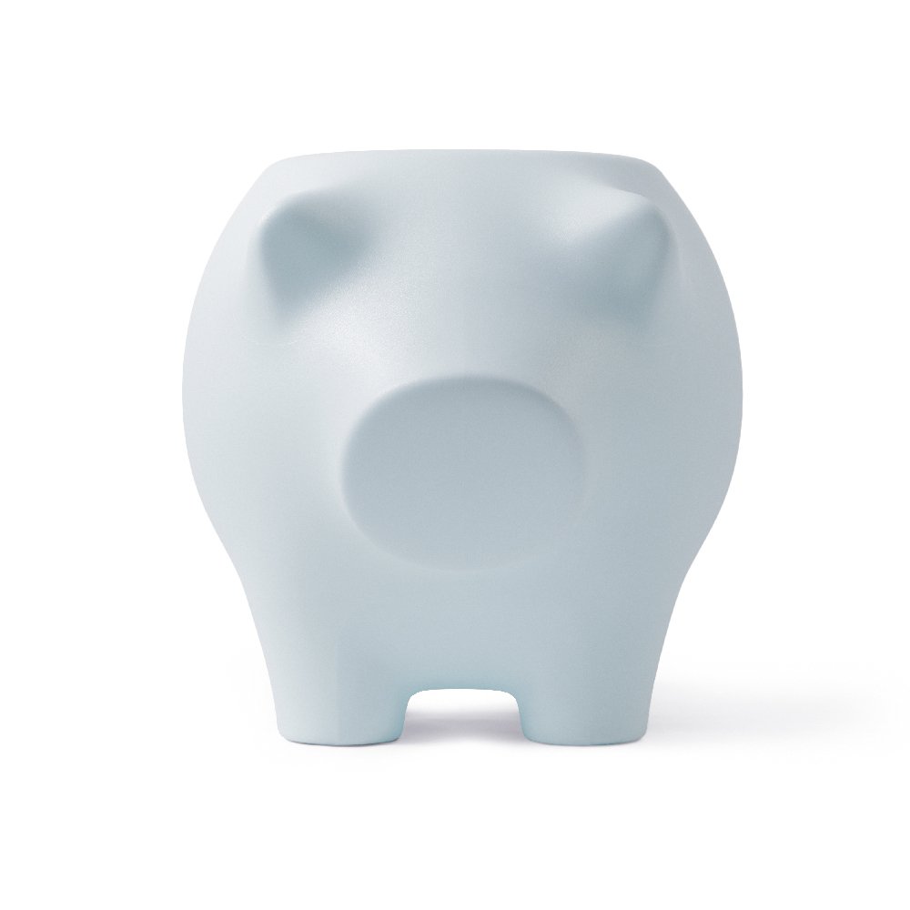 Light blue ceramic piggy bank on a white background