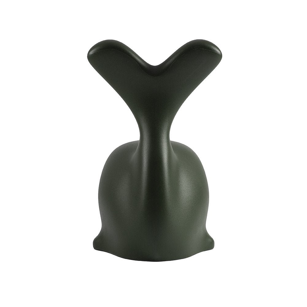 Dark green whale chair with a unique design on a white background