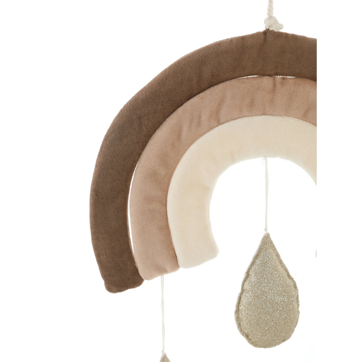 Decorative hanging mobile with brown, beige, and gold elements on a white background
