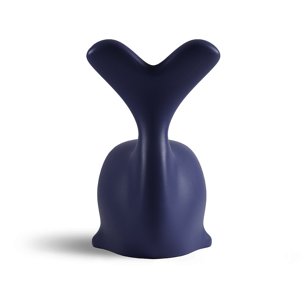 Navy blue vase with a unique design on a white background