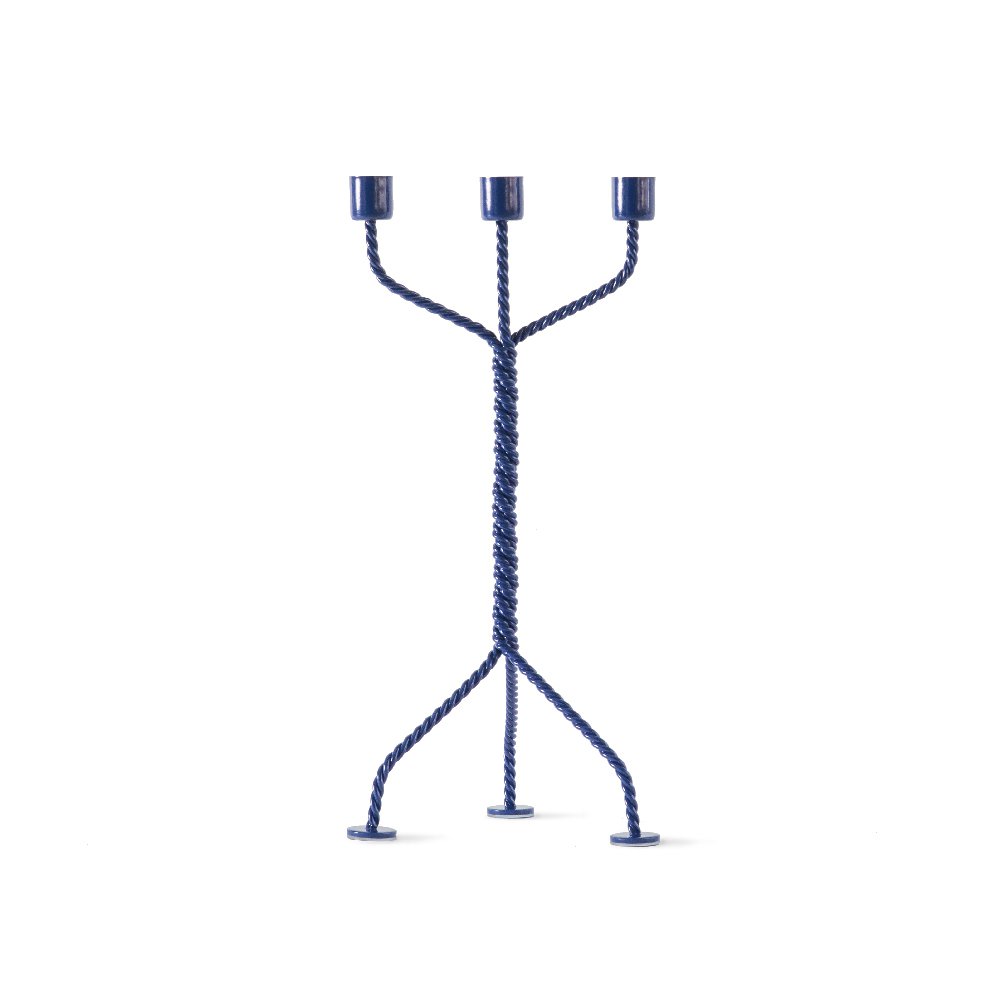 Blue rope candle holder on a white background