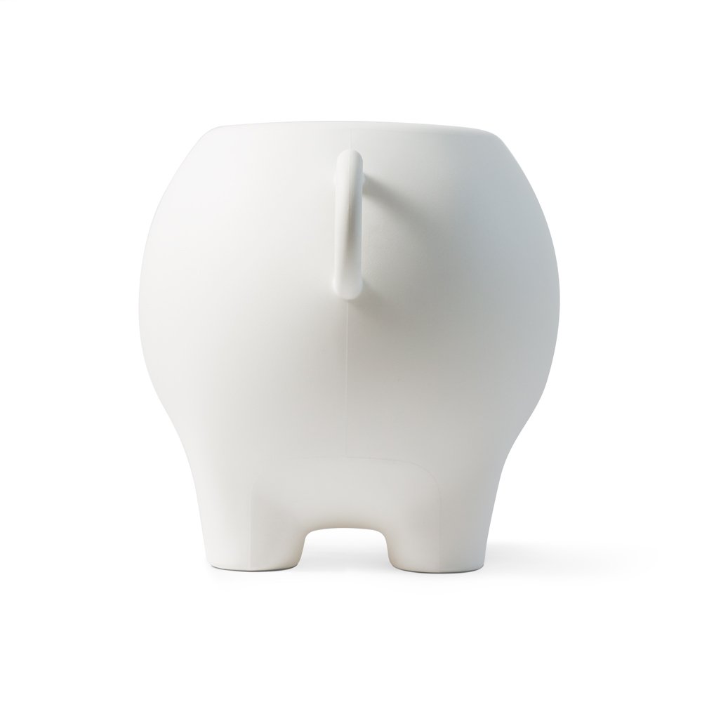 White elephant-shaped container on a white background