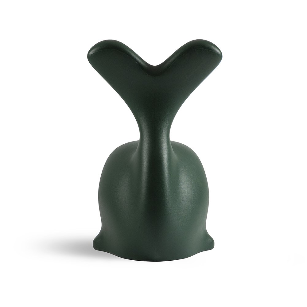 Green ceramic vase with a unique design on a white background