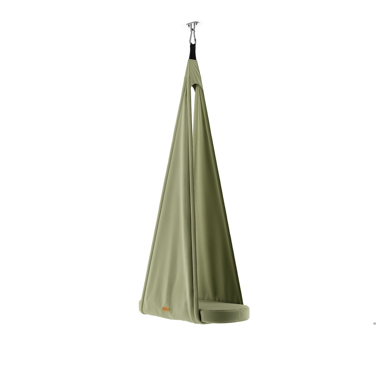Green hammock chair hanging against a white background