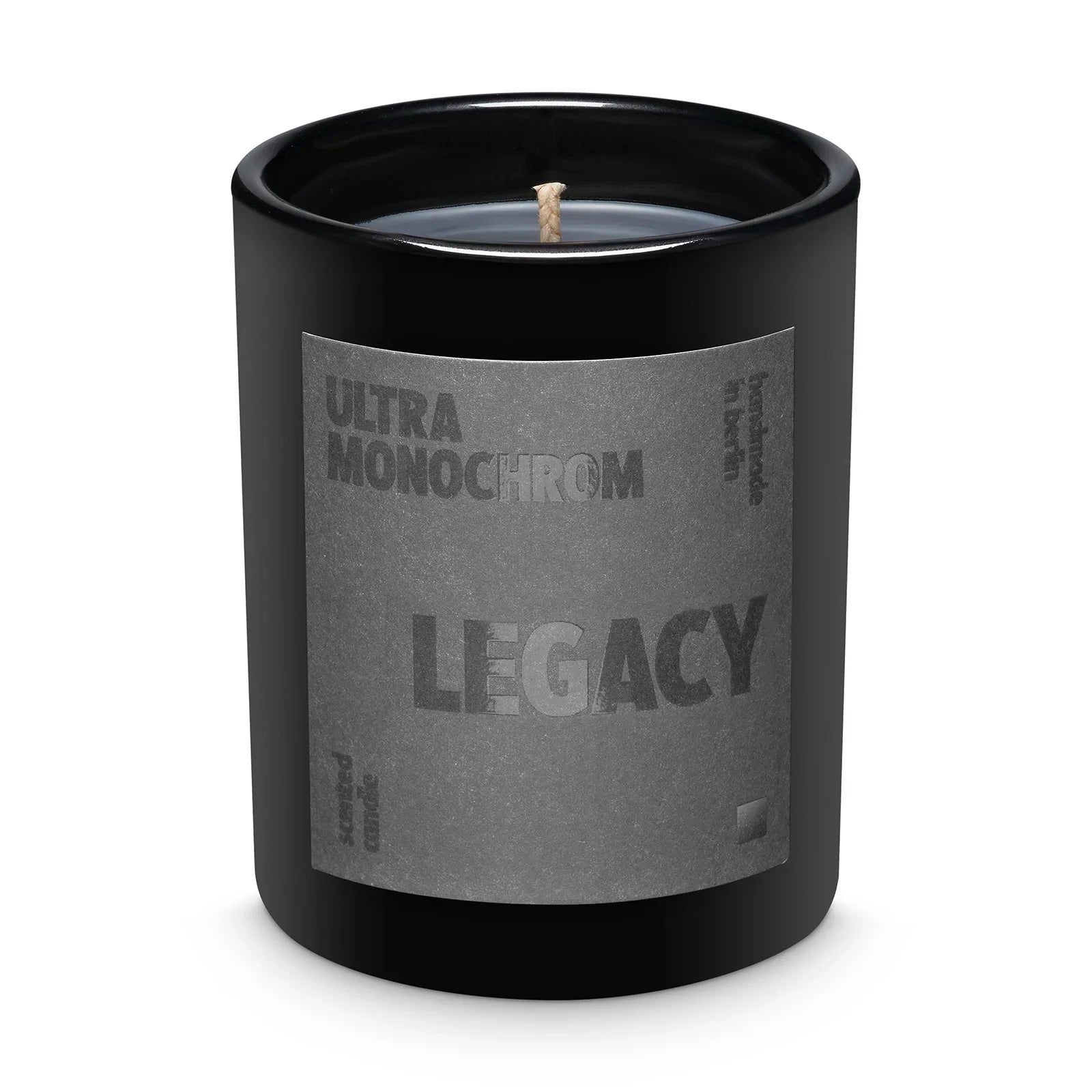 Ultramonochrom legacy scented soy candle.