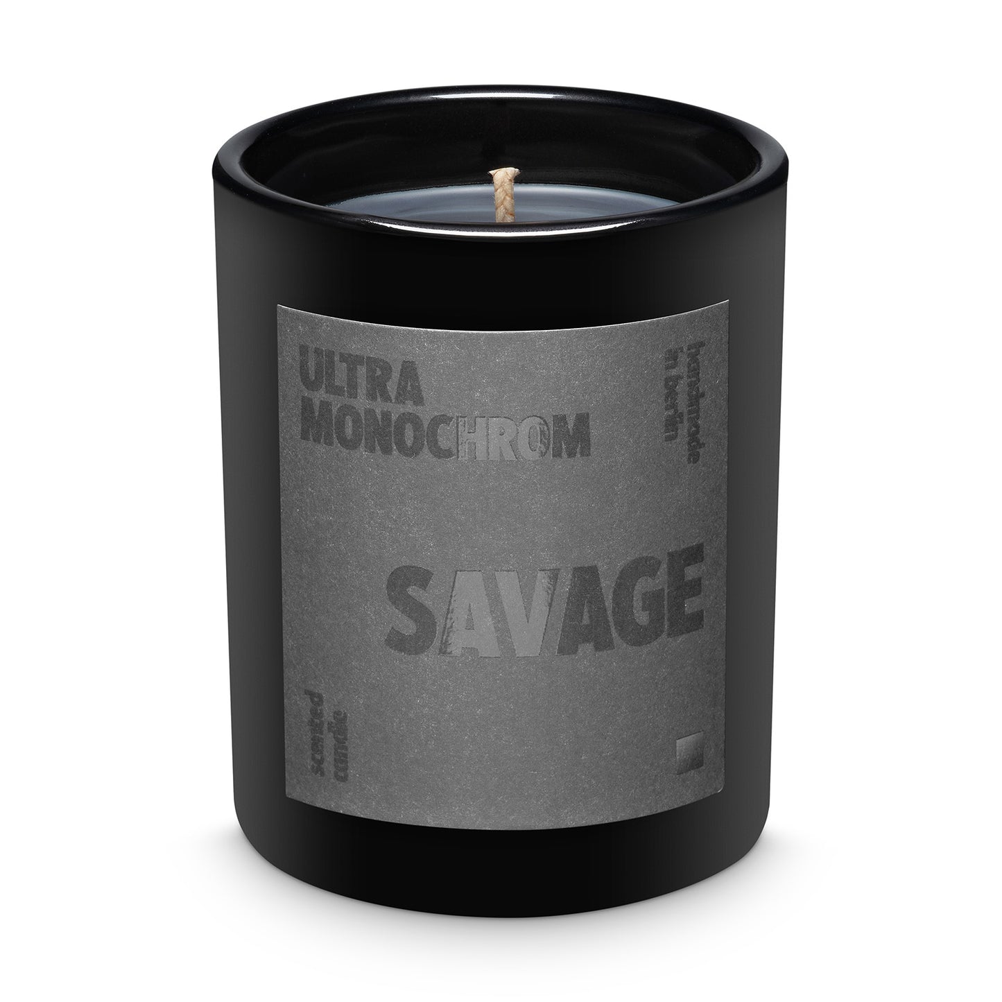 Ultramonochrom savage scented soy candle.