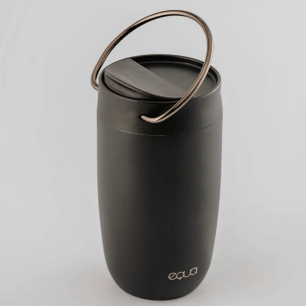 Equa cup stanless steel and thermally insulated black colour.