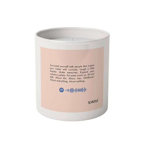 Scandle scan the spotify code on the back of the candle.
